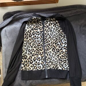 wonder nation Leopard Print Zip Hoodie - Black & Tan